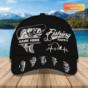 Fishing Make Me Happy, Bass Fishing, Fishing Tackle Custom Embroidery Cap 01